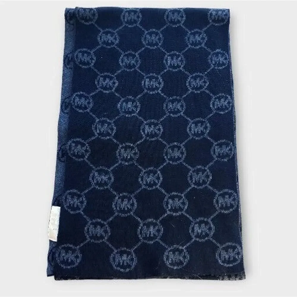 Michael Kors Signature Logo Black Gray Reversible Knit Scarf